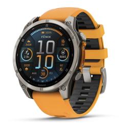 Часы Garmin Fenix 8 47mm Amoled Sapphire Titanium, светло-серый, оранжевый силиконовый ремешок ( 010-02904-11)