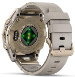 Часы Garmin Fenix 8 43mm Amoled Sapphire Titanium, золотистый, серый кожаный ремешок (010-02903-40)